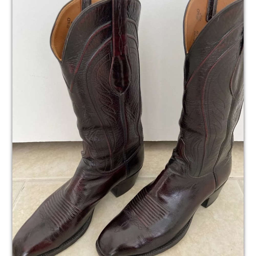 Vintage Lucchese Leather Boots Black Cherry Men’s Size 8.5D L6608 Exce…